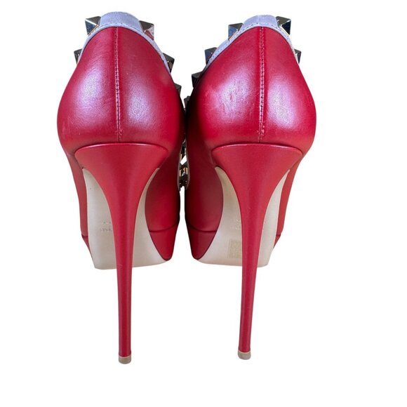 Valentino Garavani Rockstud Red Platform Peep Toe Heels Pumps Size 39 - Picture 5 of 11